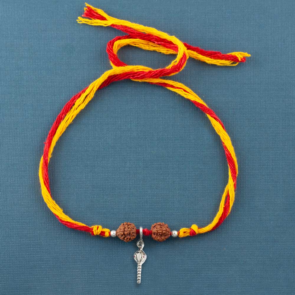 Sashakta Hanumanji Gada Silver Charm Moli Rakhi Bracelet