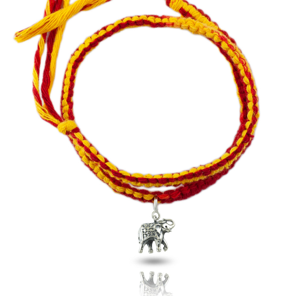 Royal Elephant Silver Charm Moli Rakhi Bracelet