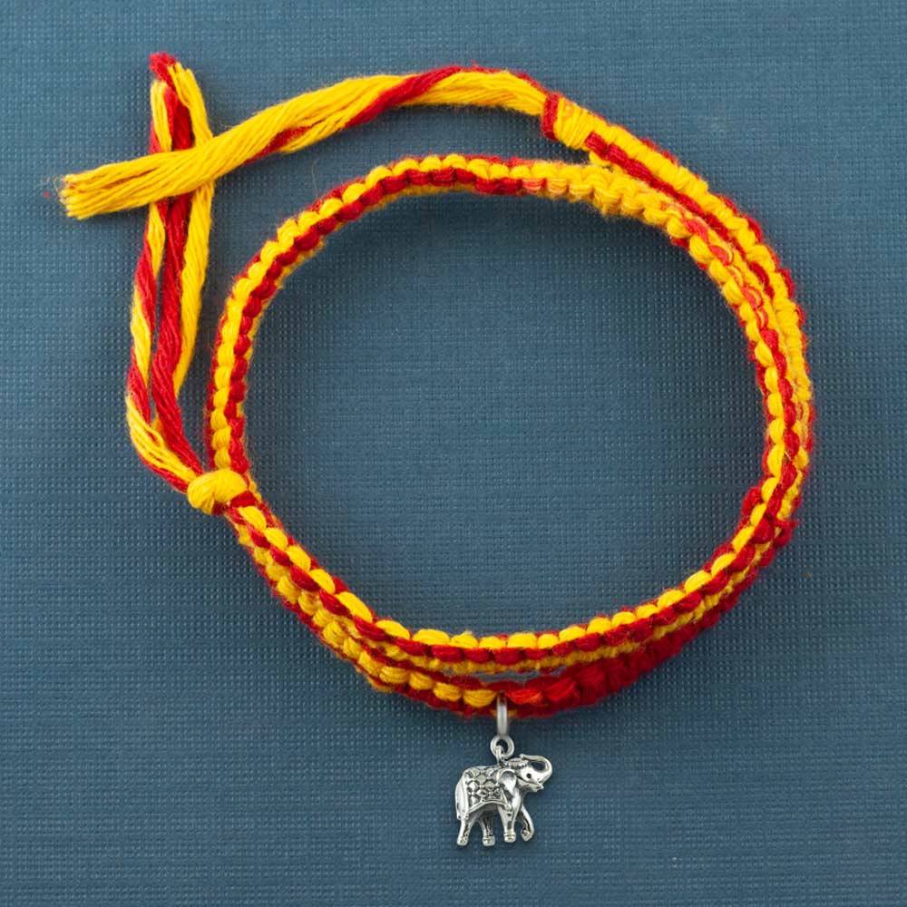 Royal Elephant Silver Charm Moli Rakhi Bracelet