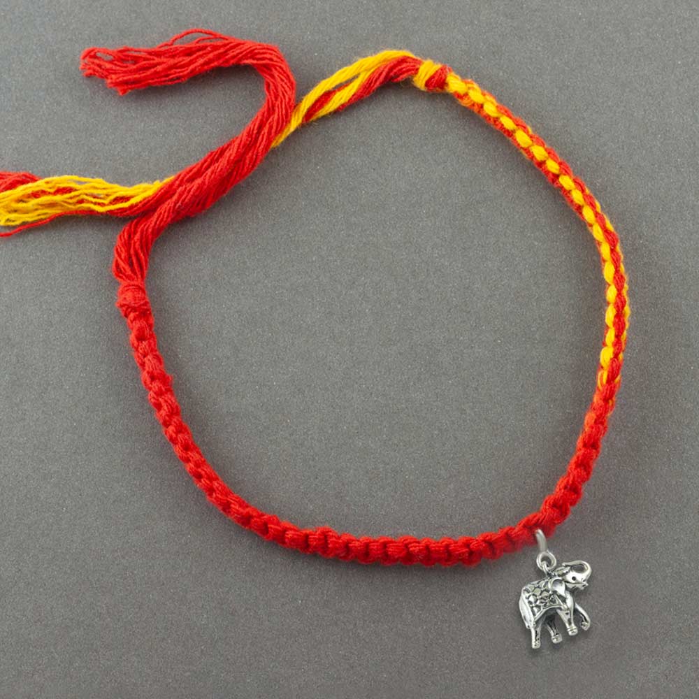 Royal Elephant Silver Charm Moli Rakhi Bracelet