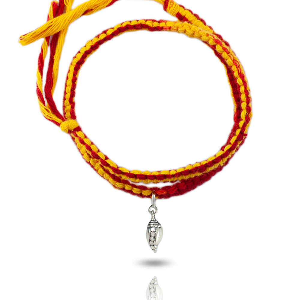 Sacred Shankh Silver Charm Moli Rakhi Bracelet