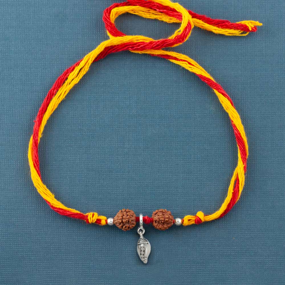 Sacred Shankh Silver Charm Moli Rakhi Bracelet