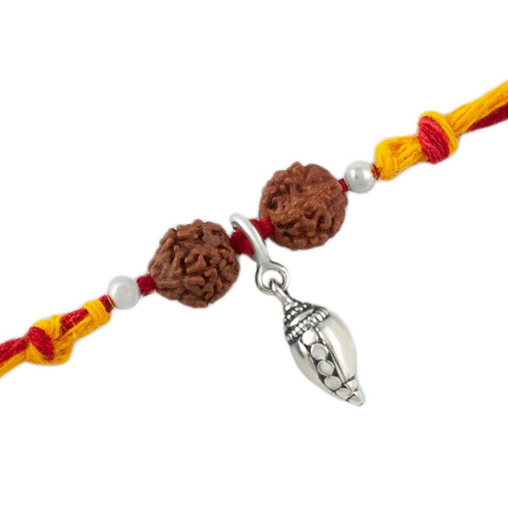 Sacred Shankh Silver Charm Moli Rakhi Bracelet