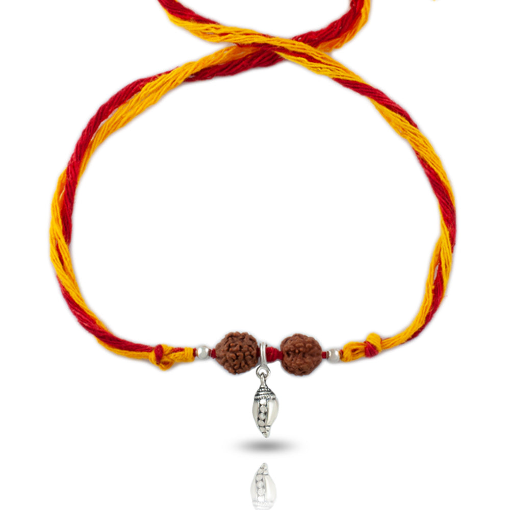 Sacred Shankh Silver Charm Moli Rakhi Bracelet