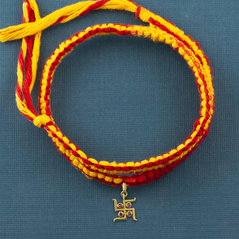 Svasti Gold-Plated Silver Charm Moli Rakhi Bracelet