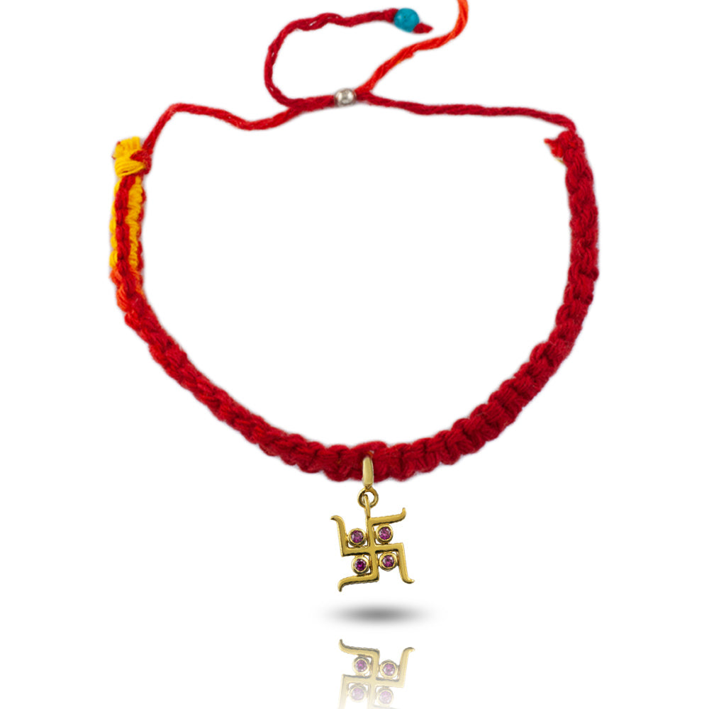 Svasti Gold-Plated Silver Charm Adjustable Moli Rakhi Bracelet