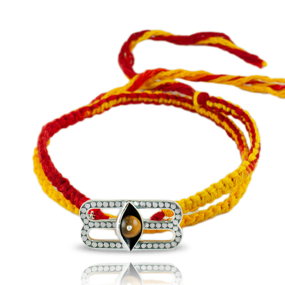 Shiva Third Eye Silver Brooch with Tiger's Eye Moli Rakhi Bracelet