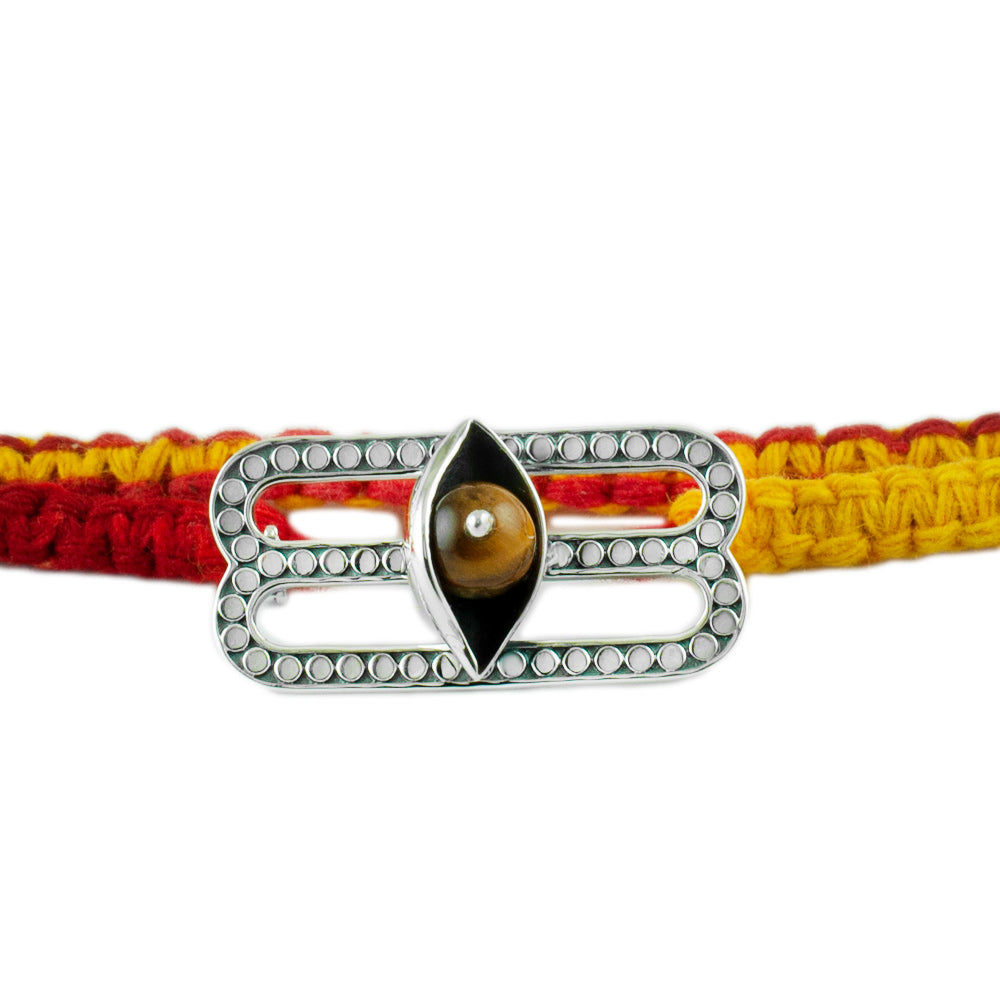 Shiva Third Eye Silver Brooch with Tiger's Eye Moli Rakhi Bracelet