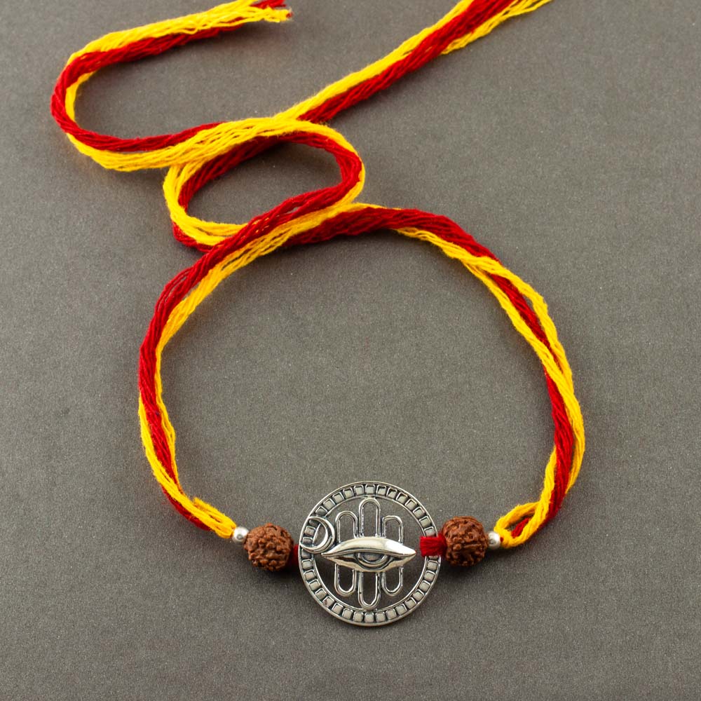 Shiva Third Eye Chandramaa Silver Pendant Moli Rakhi Bracelet