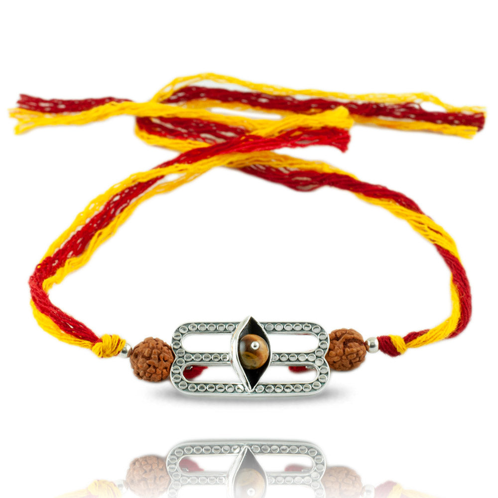 Shiva Third Eye Silver Brooch with Tiger's Eye Moli Rakhi Bracelet