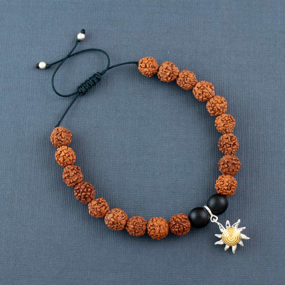 Sunshine Silver Charm Rudraksh Rakhi Adjustable Bracelet