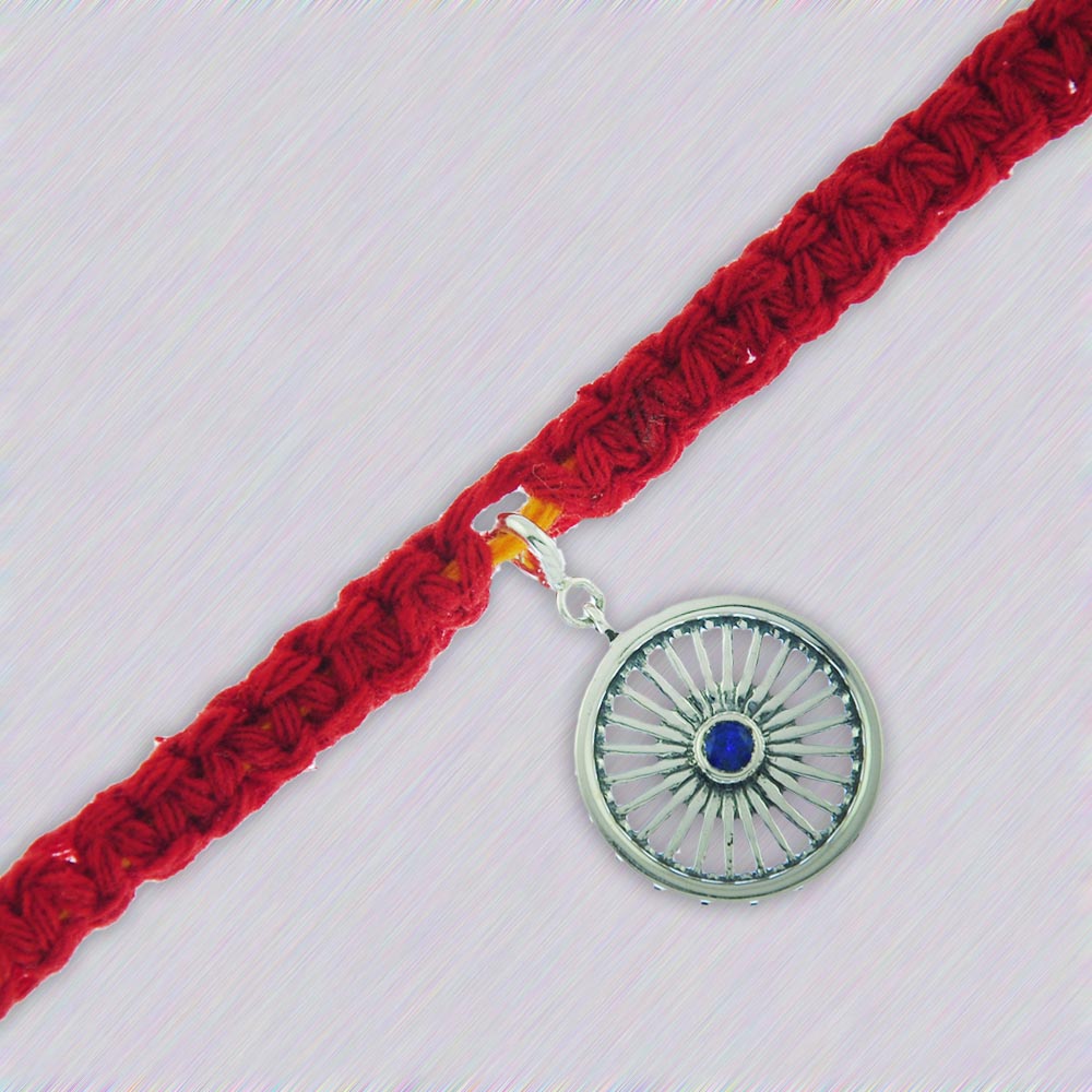 Ashok Chakra Wheel of Progress Silver Charm Adjustable Moli Rakhi Bracelet