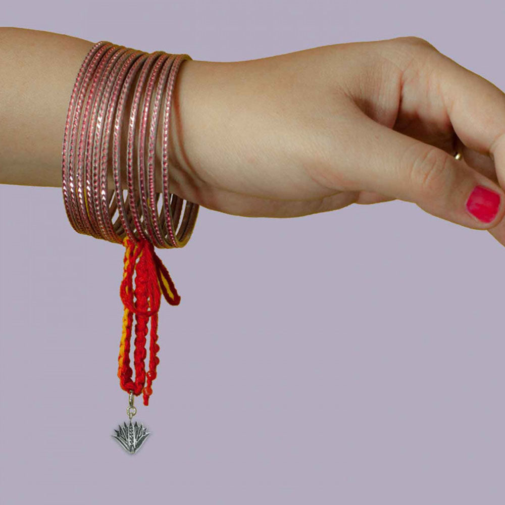 Blue Lotus Silver Charm Lumba Rakhi Bracelet