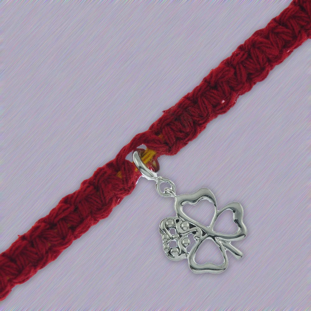 Good Luck Clover Silver Charm Adjustable Moli Rakhi Bracelet