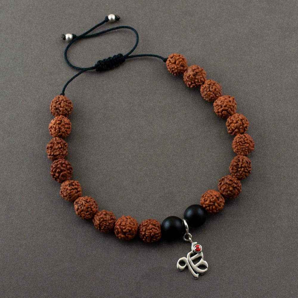 Ek Onkar Silver Charm Rudraksh Rakhi Adjustable Bracelet