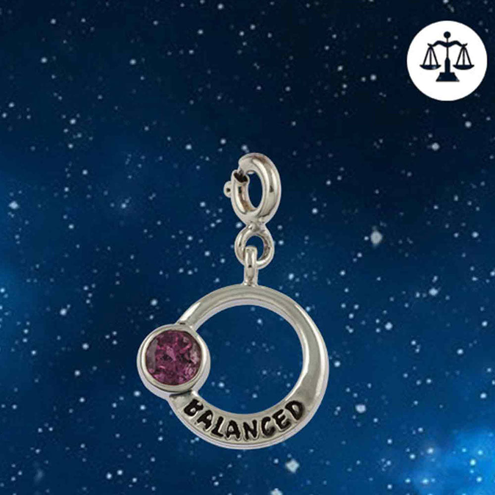 Balanced Libra Zodiac Silver Charm with Pink Tourmaline