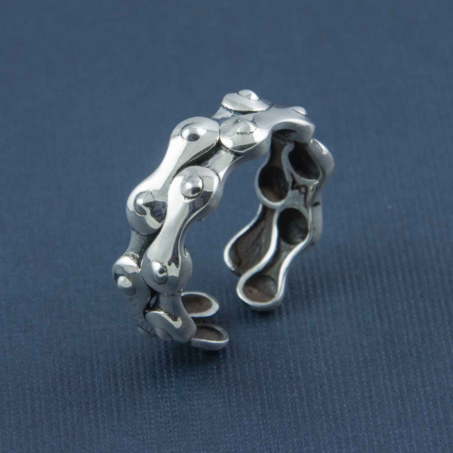 Biker Chain Band Silver Ring - Adjustable