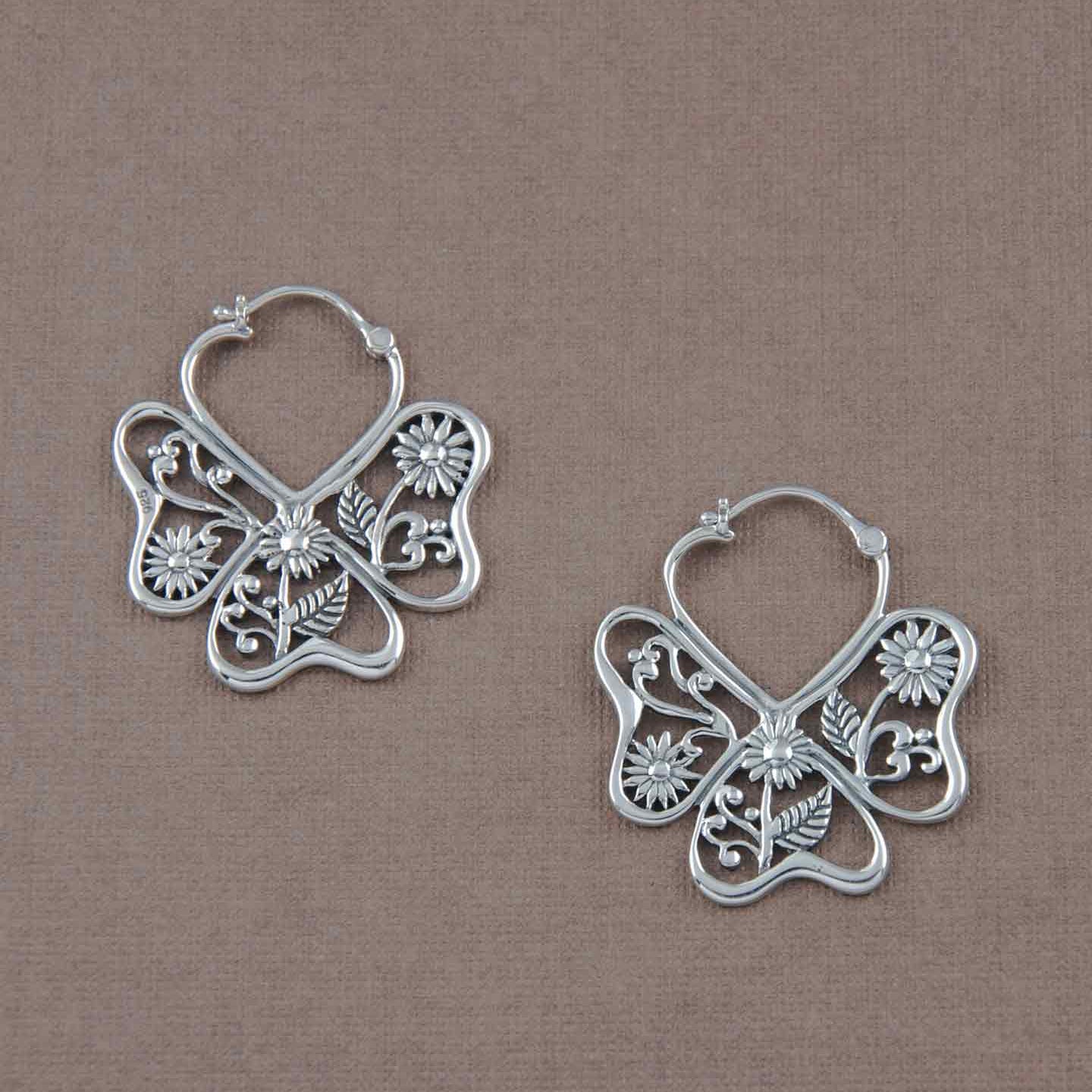 Blooming Trefoil Silver Baali Earrings