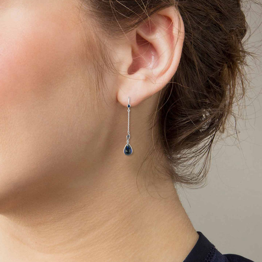 Blue Sapphire Faceted Drop Dangler Silver Earrings