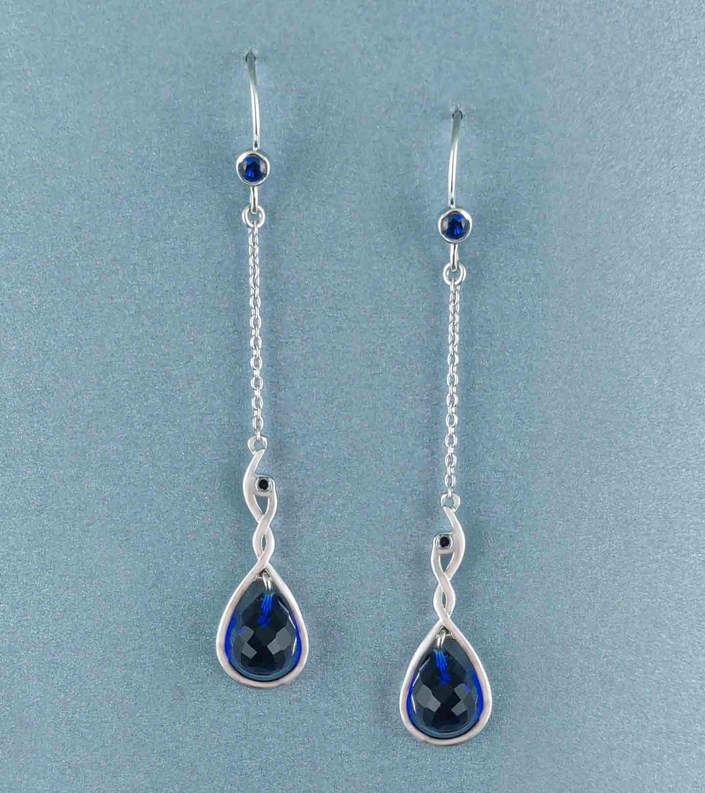 Blue Sapphire Faceted Drop Dangler Silver Earrings