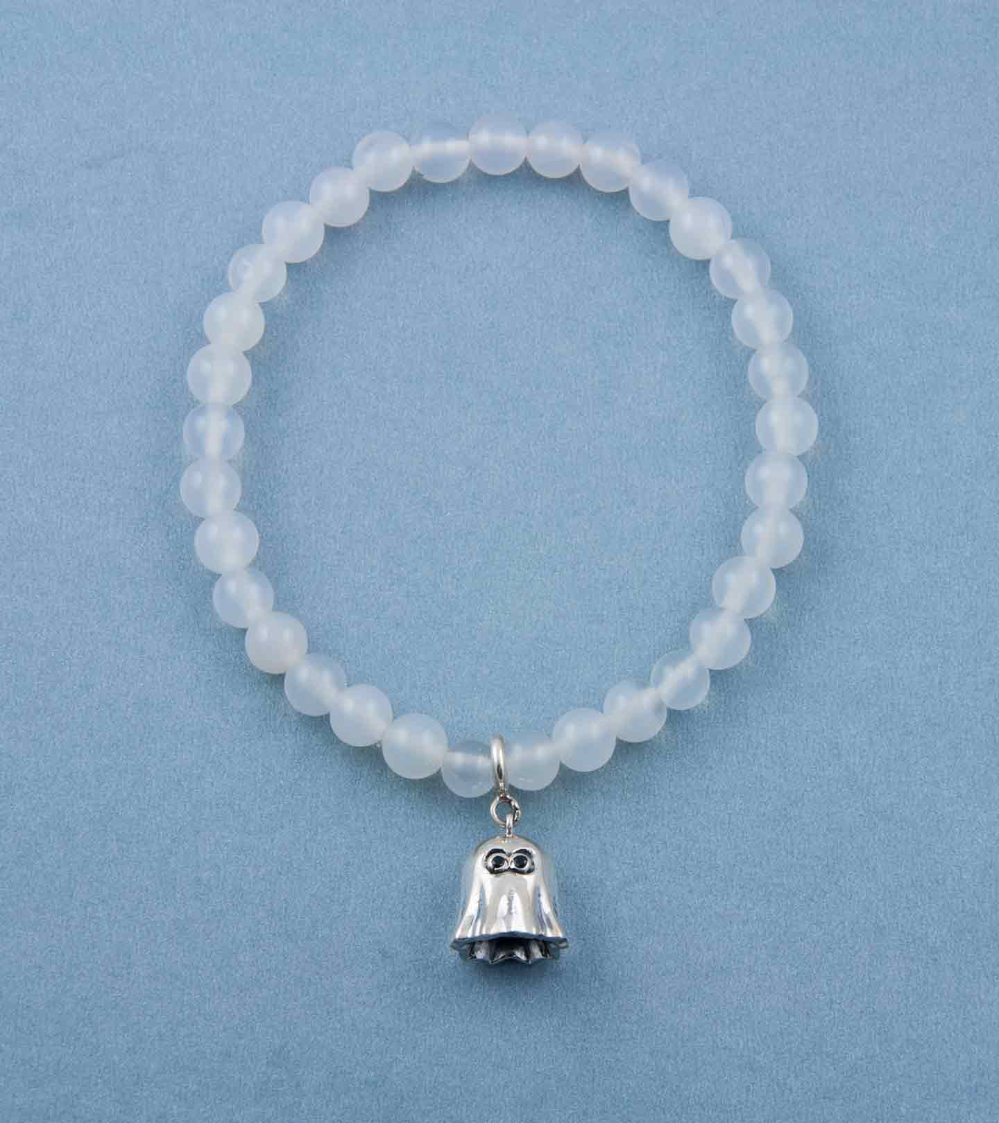 Boo! Silver Charm with White Onyx Elastic Bead Bracelet