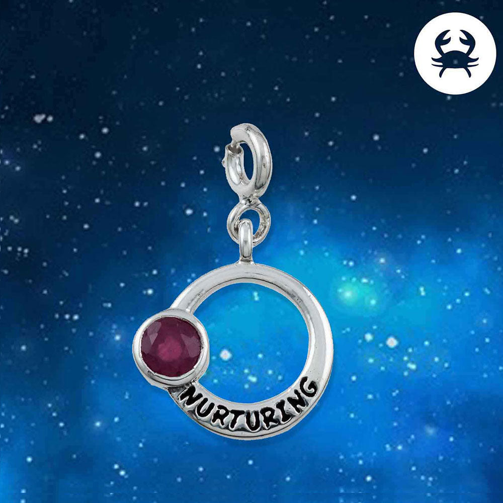 Nurturing Cancer Zodiac Silver Charm with Ruby