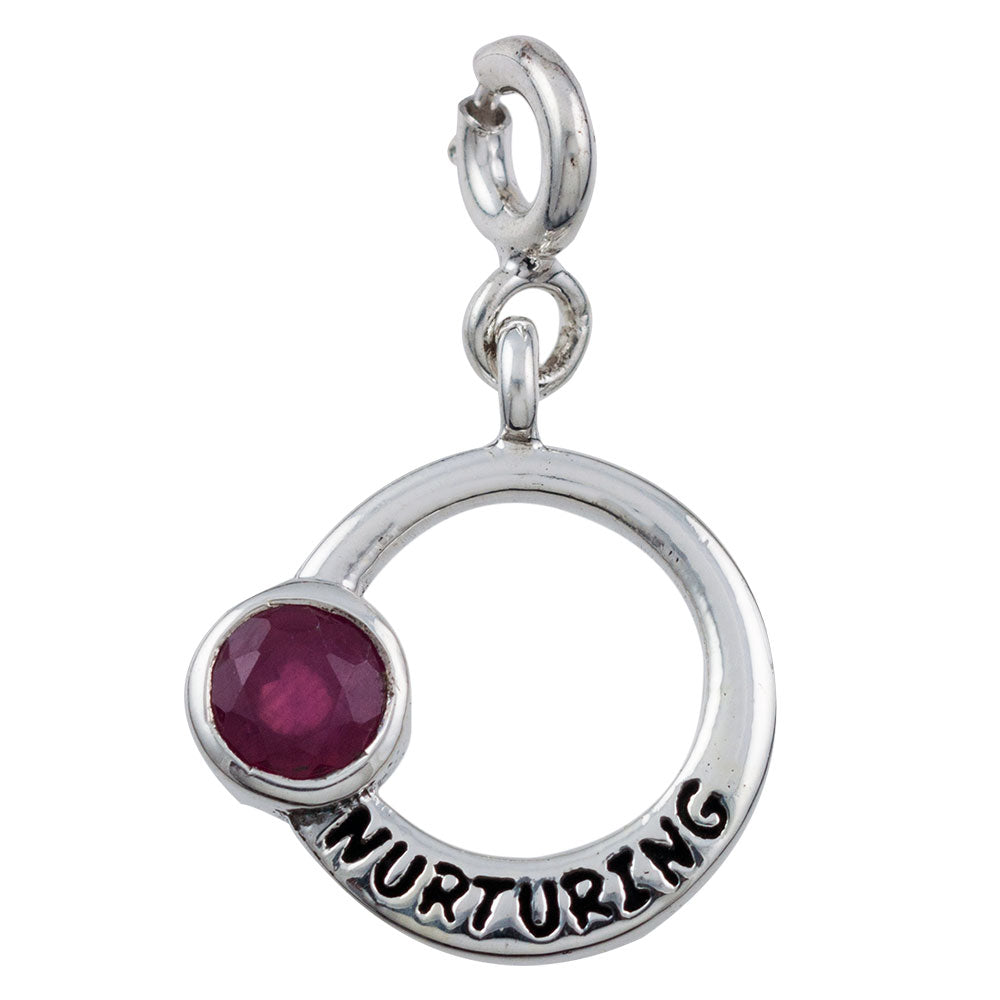 Nurturing Cancer Zodiac Silver Charm with Ruby