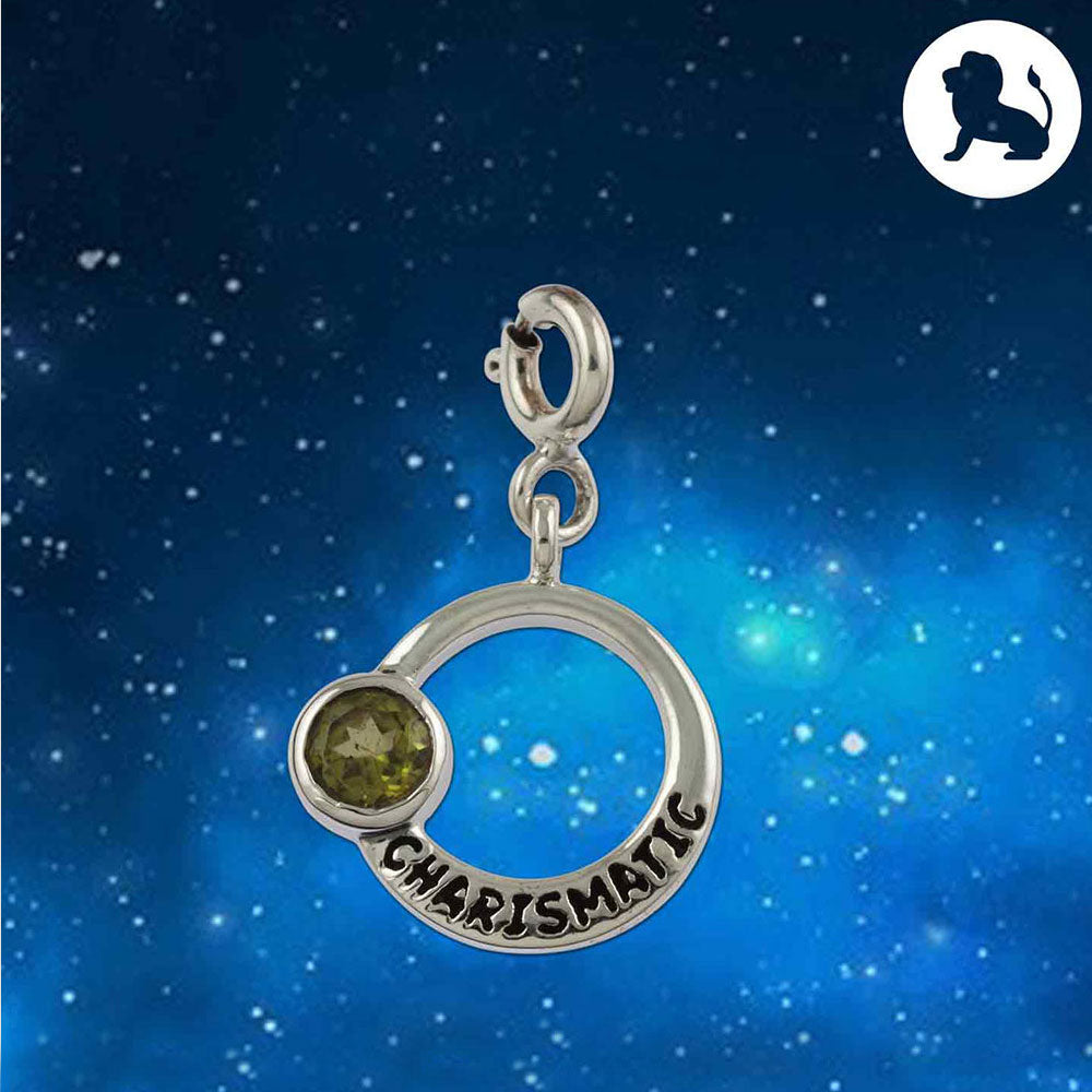 Charismatic Leo Zodiac Silver Charm with Peridot