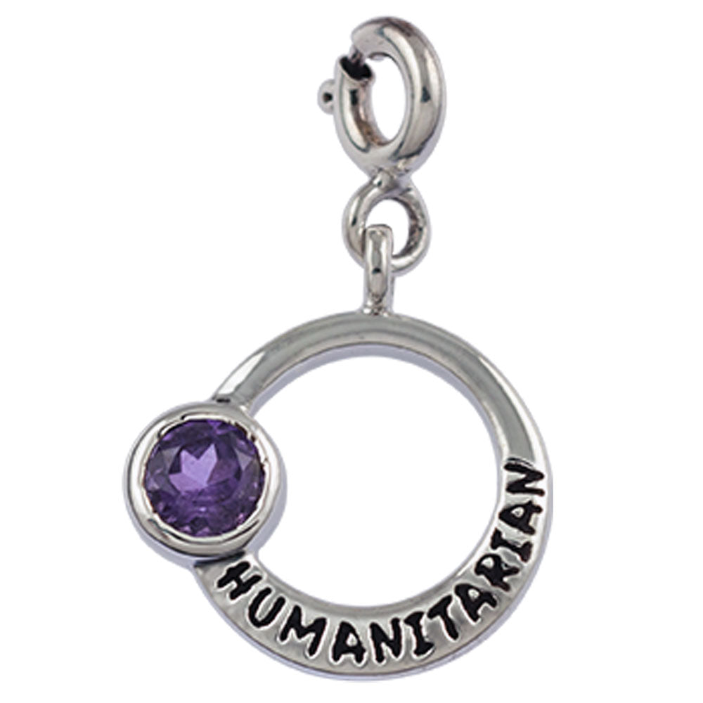 Humanitarian Aquarius Zodiac Silver Charm with Amethyst