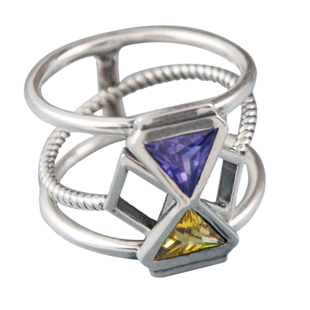 Colourful Kandeel Versatile Silver Ring Set - 17