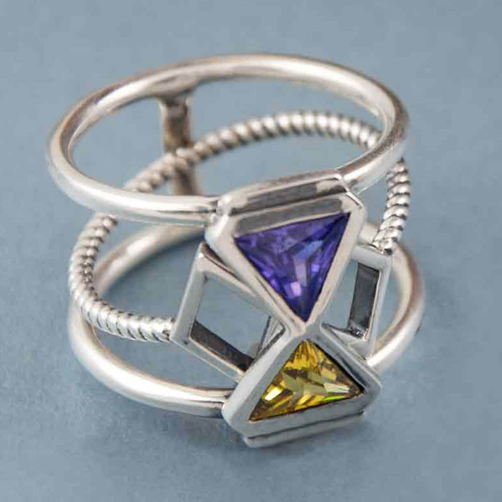 Colourful Kandeel Versatile Silver Ring Set - 17
