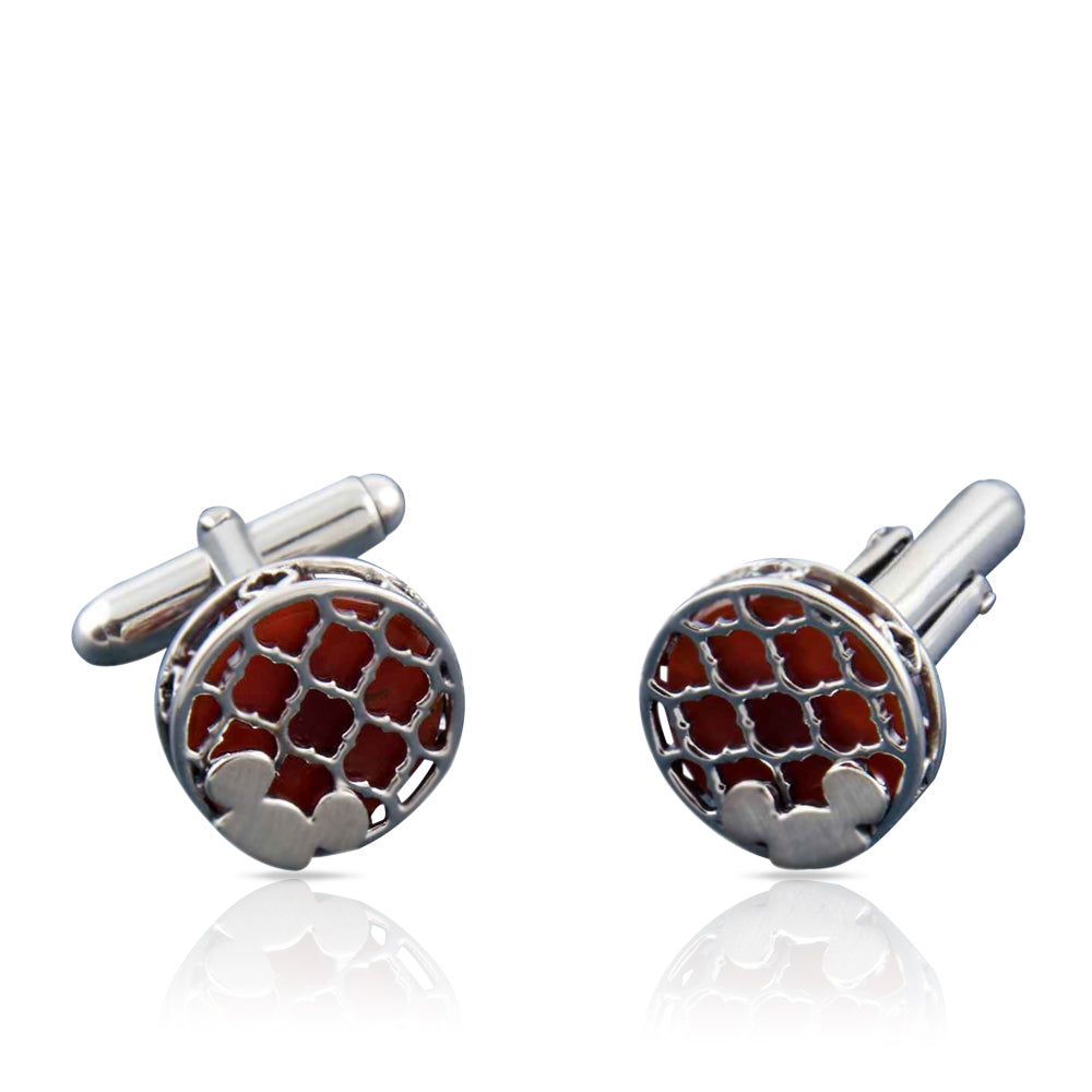 Iconic Ears Silver Cufflinks in Red Onyx