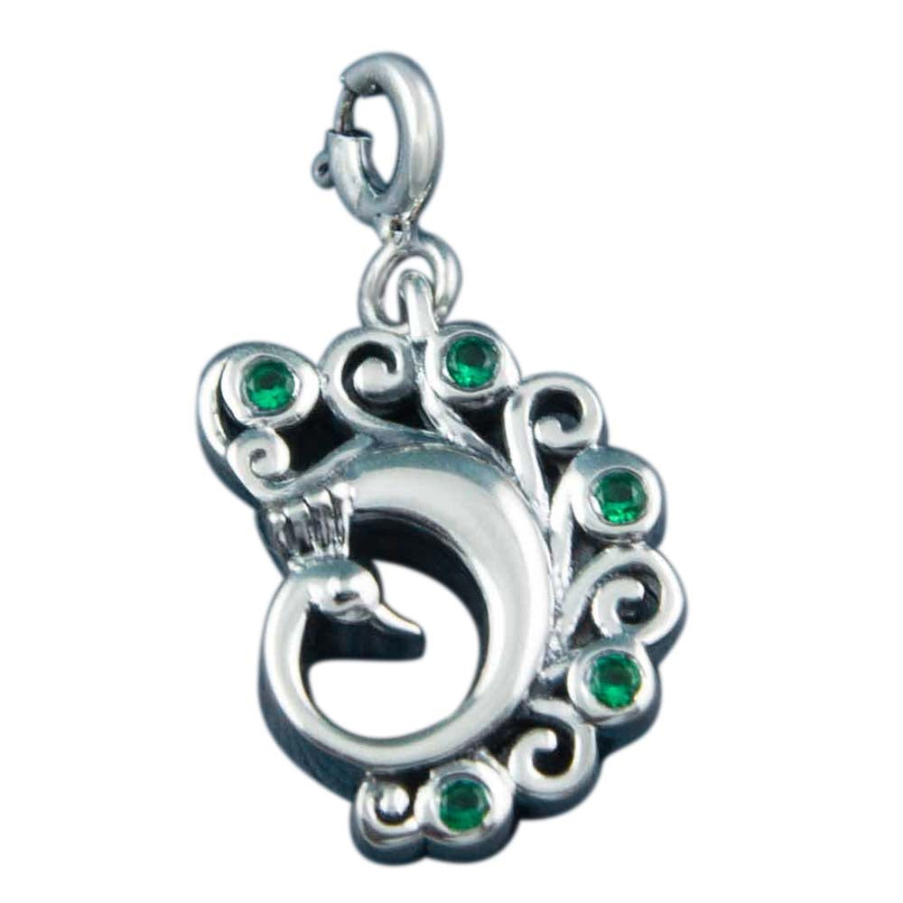 Dancing Peacock Silver Charm