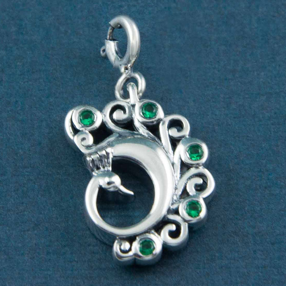 Dancing Peacock Silver Charm