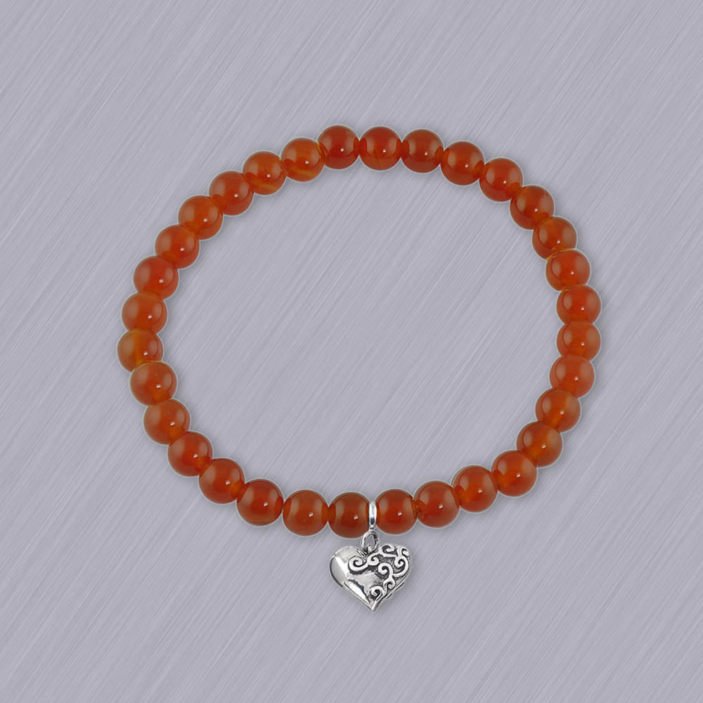 Dil Se Heart Silver Charm Red Onyx Bead Bracelet