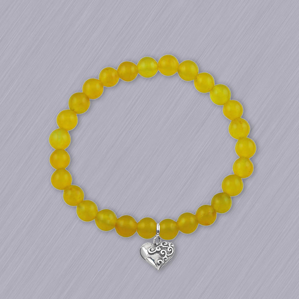 Dil Se Heart Silver Charm with Yellow Onyx Elastic Bead Bracelet