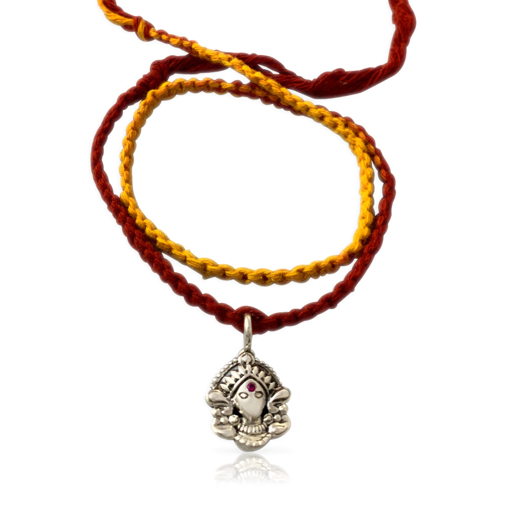 Durga Aashirwaad Silver Charm Moli Rakhi Bracelet