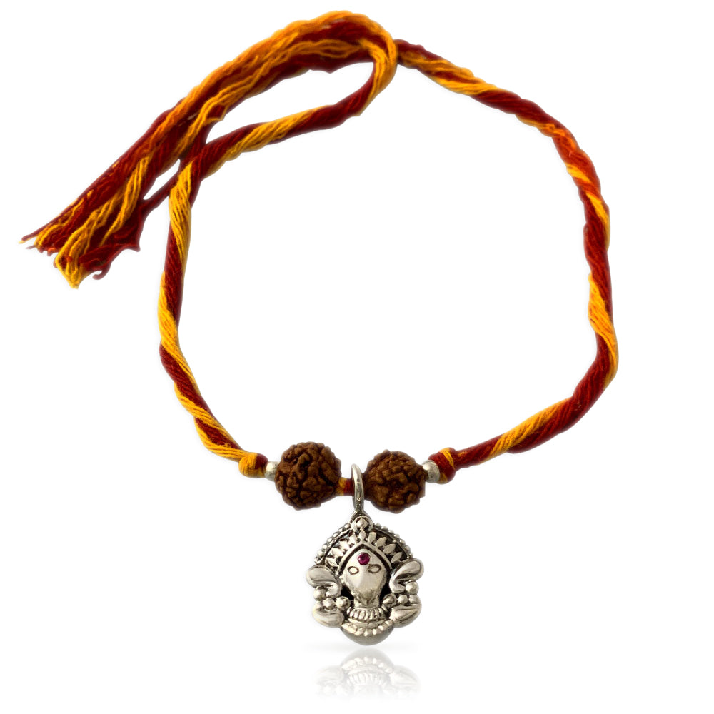 Durga Aashirwaad Silver Charm Moli Rakhi Bracelet