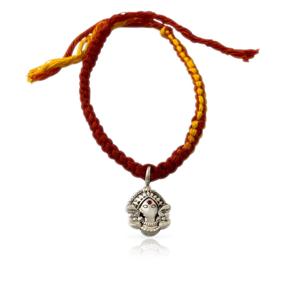 Durga Aashirwaad Silver Charm Moli Rakhi Bracelet