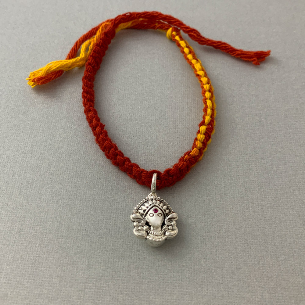 Durga Aashirwaad Silver Charm Moli Rakhi Bracelet