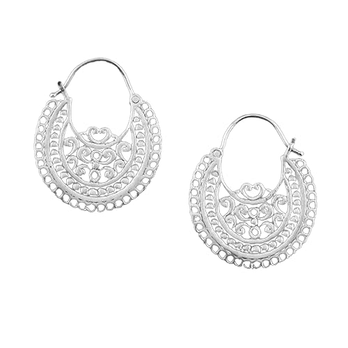 Ethnic Half Moon Silver Baali Earrings