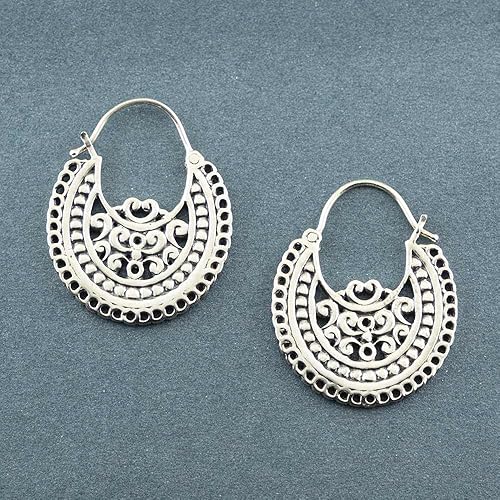 Ethnic Half Moon Silver Baali Earrings