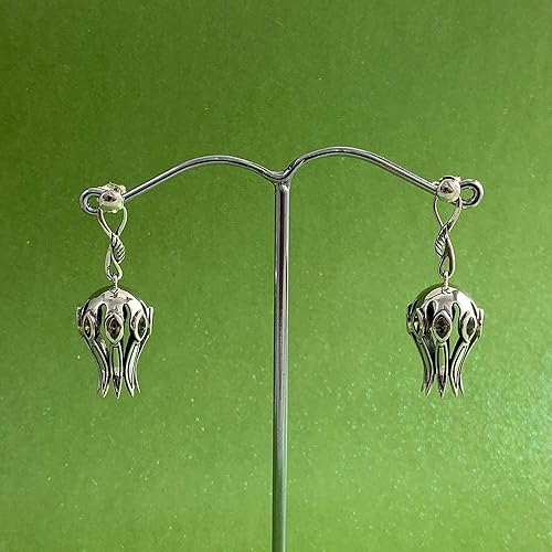 Marquise Studded Lotus Bud Drop Dangler Silver Earrings