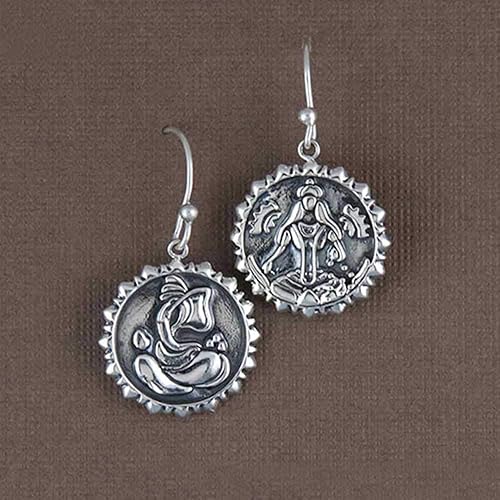 Lakshmi & Ganesh Ji Dangler Silver Earrings