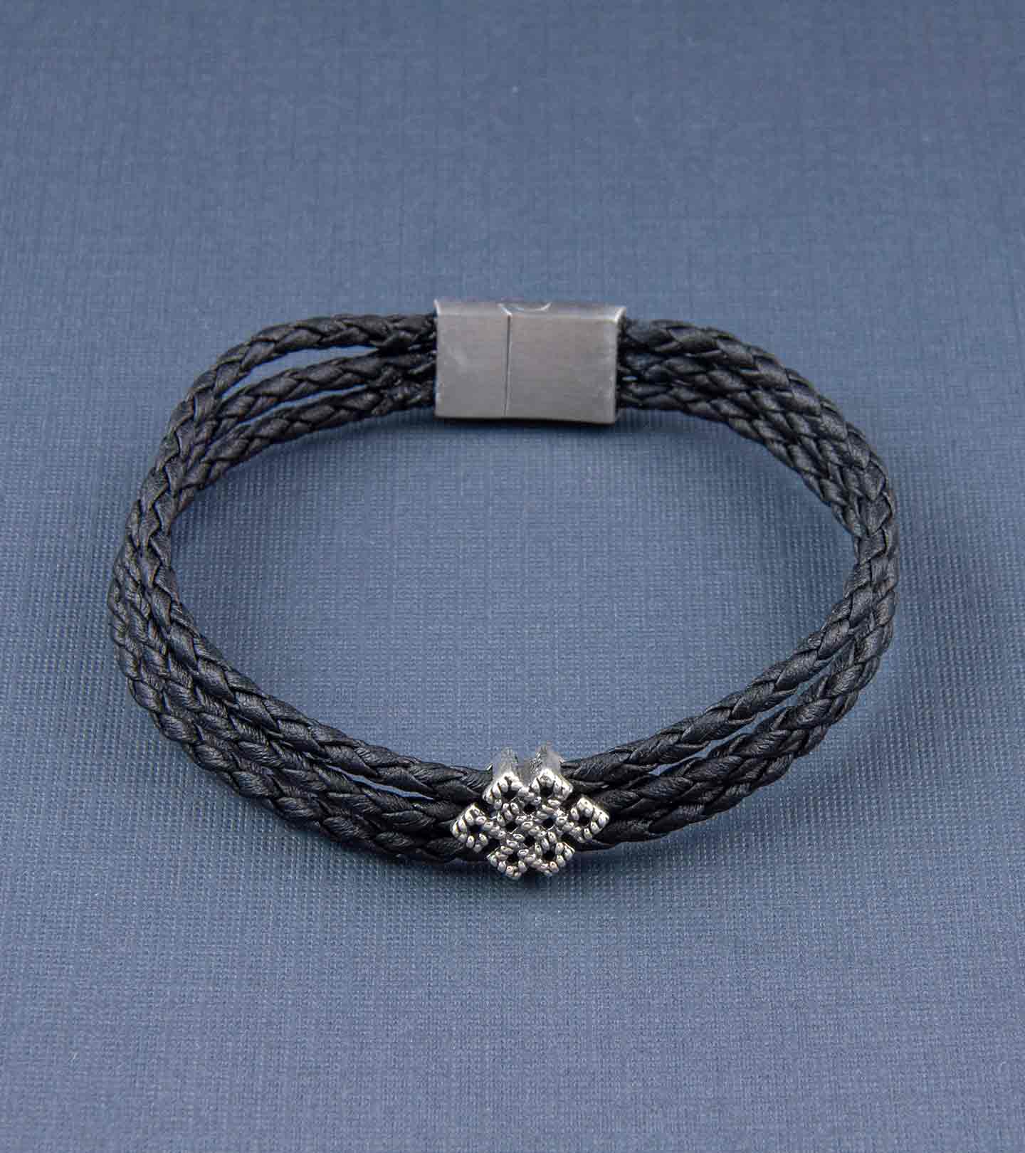 Eternity Knot Story Bead with Triple Layer Faux Leather Magnetic Clasp Bracelet