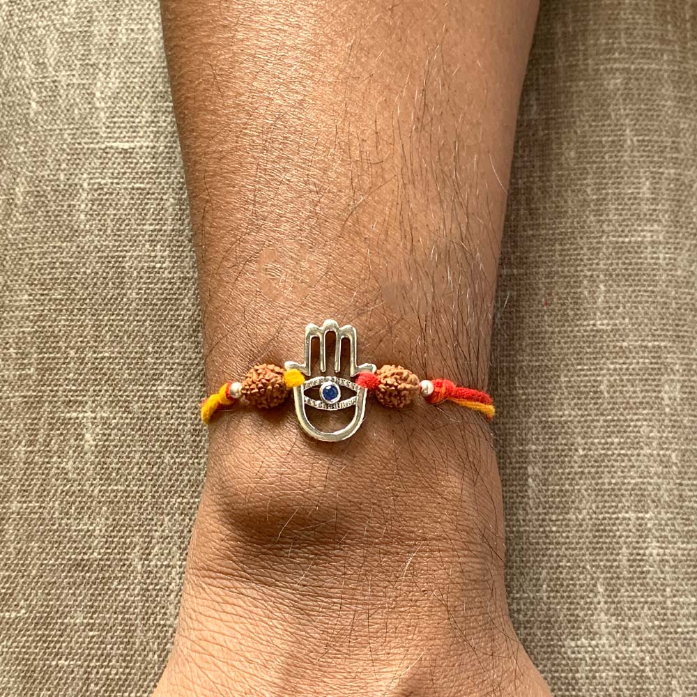 Evil Eye Hamsa Silver Floating Pendant Moli Rakhi Bracelet