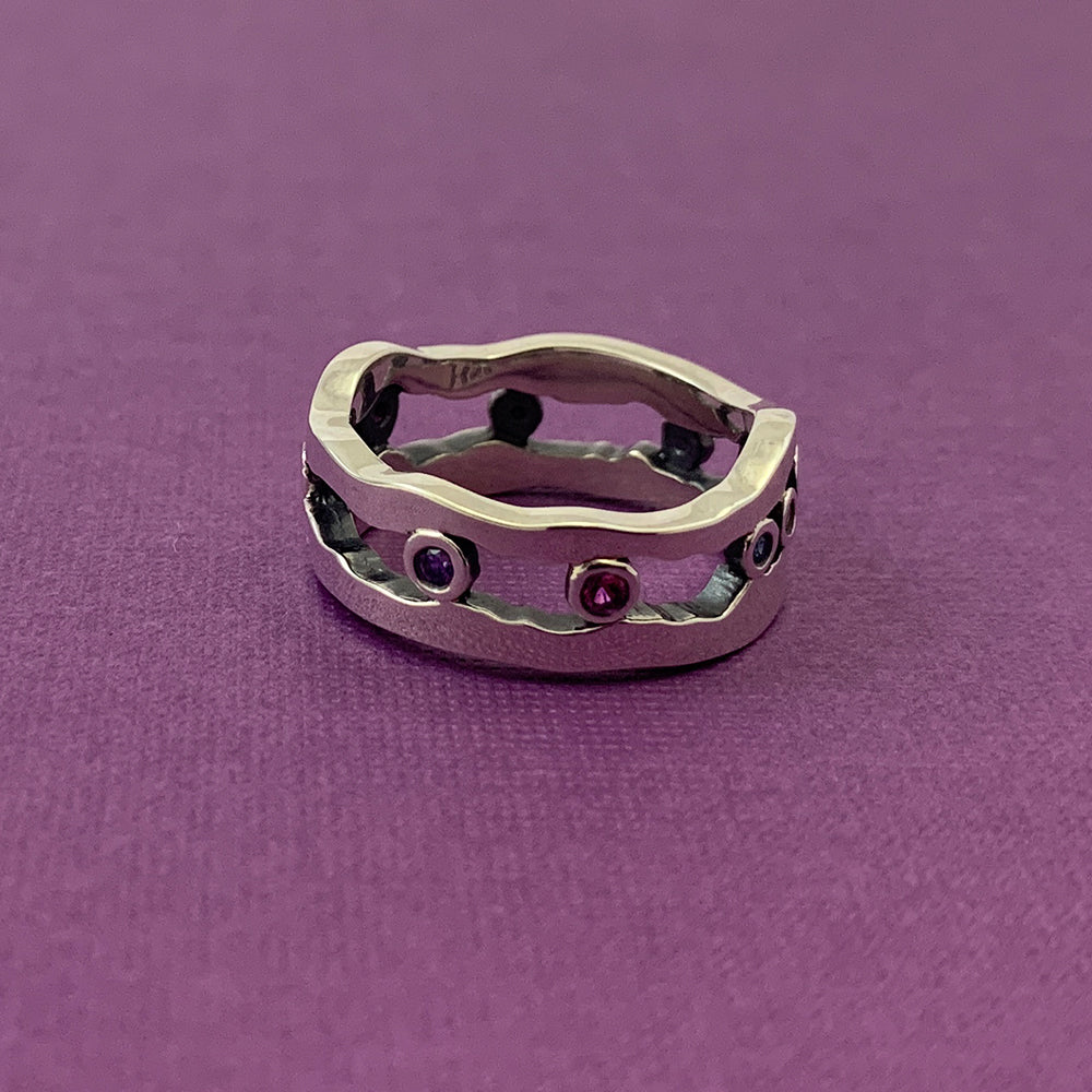 Unbroken Connection Multi Stone Silver Band Ring-10