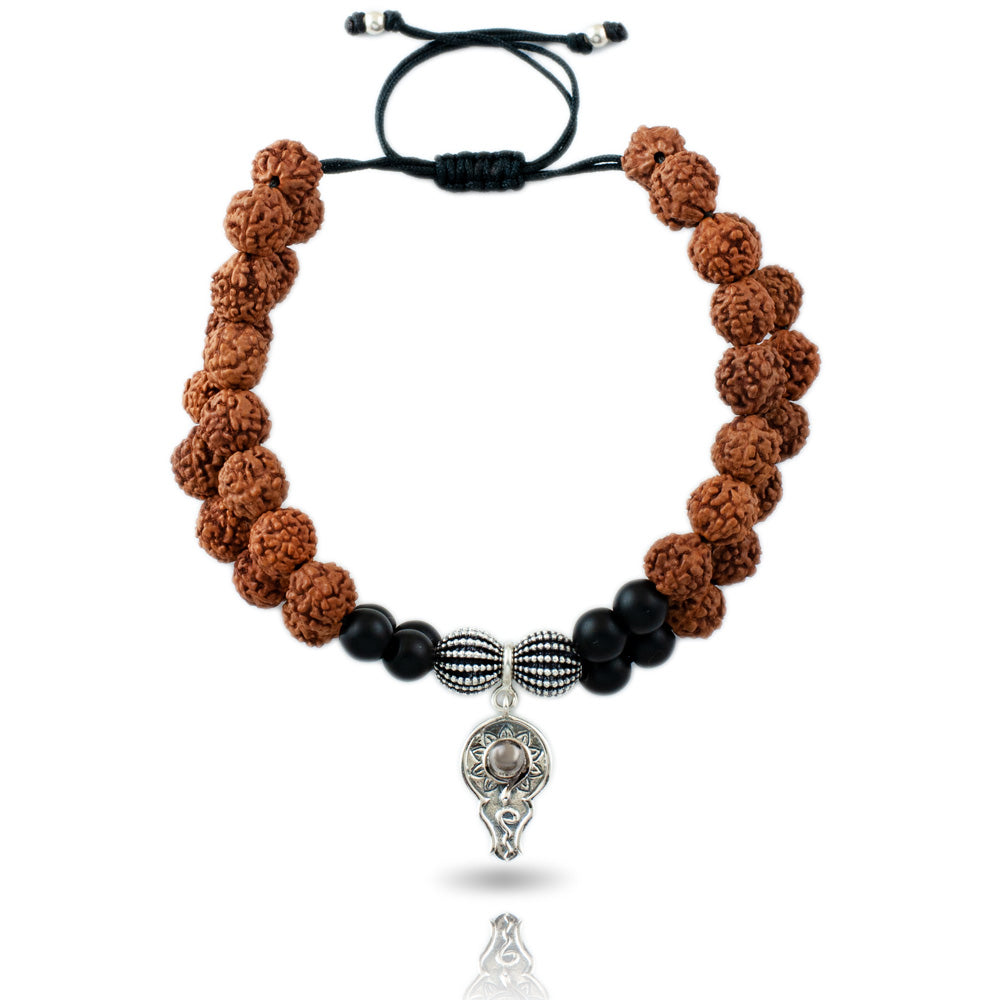Bholenath Shivling Silver Charm with Silver Centric Double Layer Rudraksh Rakhi Adjustable Bracelet