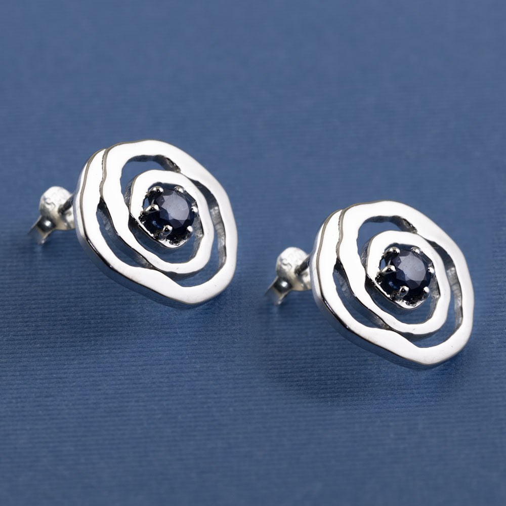 Natural Rhythm Gemstone Silver Earrings in Blue Sapphire