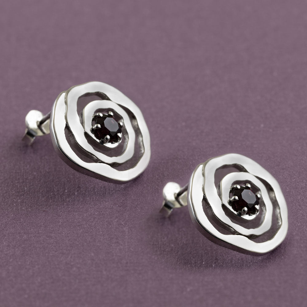 Natural Rhythm Gemstone Silver Earrings in Garnet